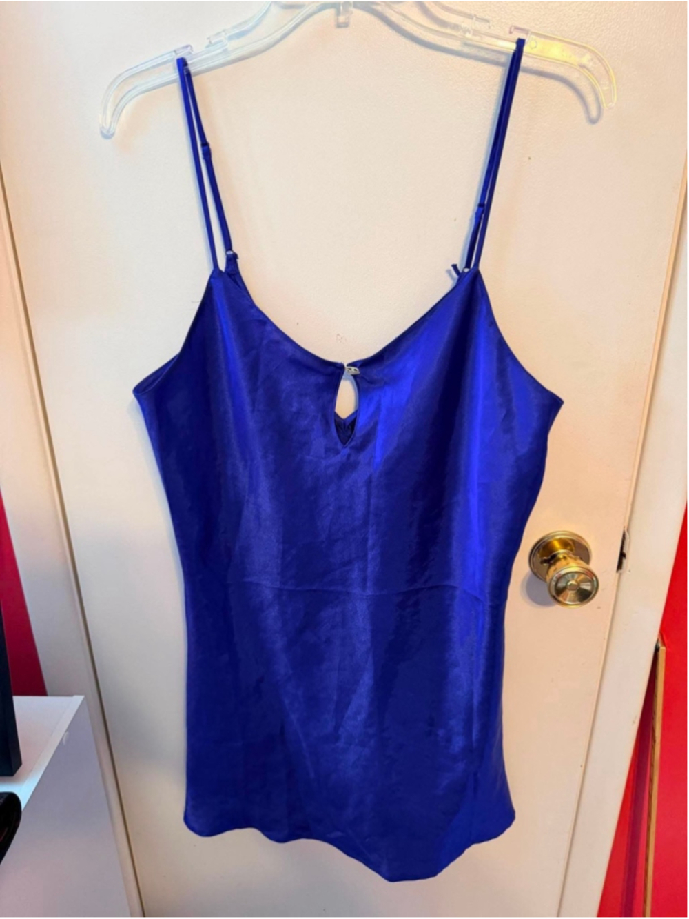 Vintage 90s Satin Mini Slip Dress Womens Size M Royal Blue